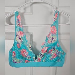 PINK Victoria's Secret Turquoise Floral Lace Bralette